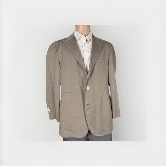 BRUNELLO CUCINELLI IT52/42US Beige Brown Herringbone Peak Lapel Sport Coat Men’s